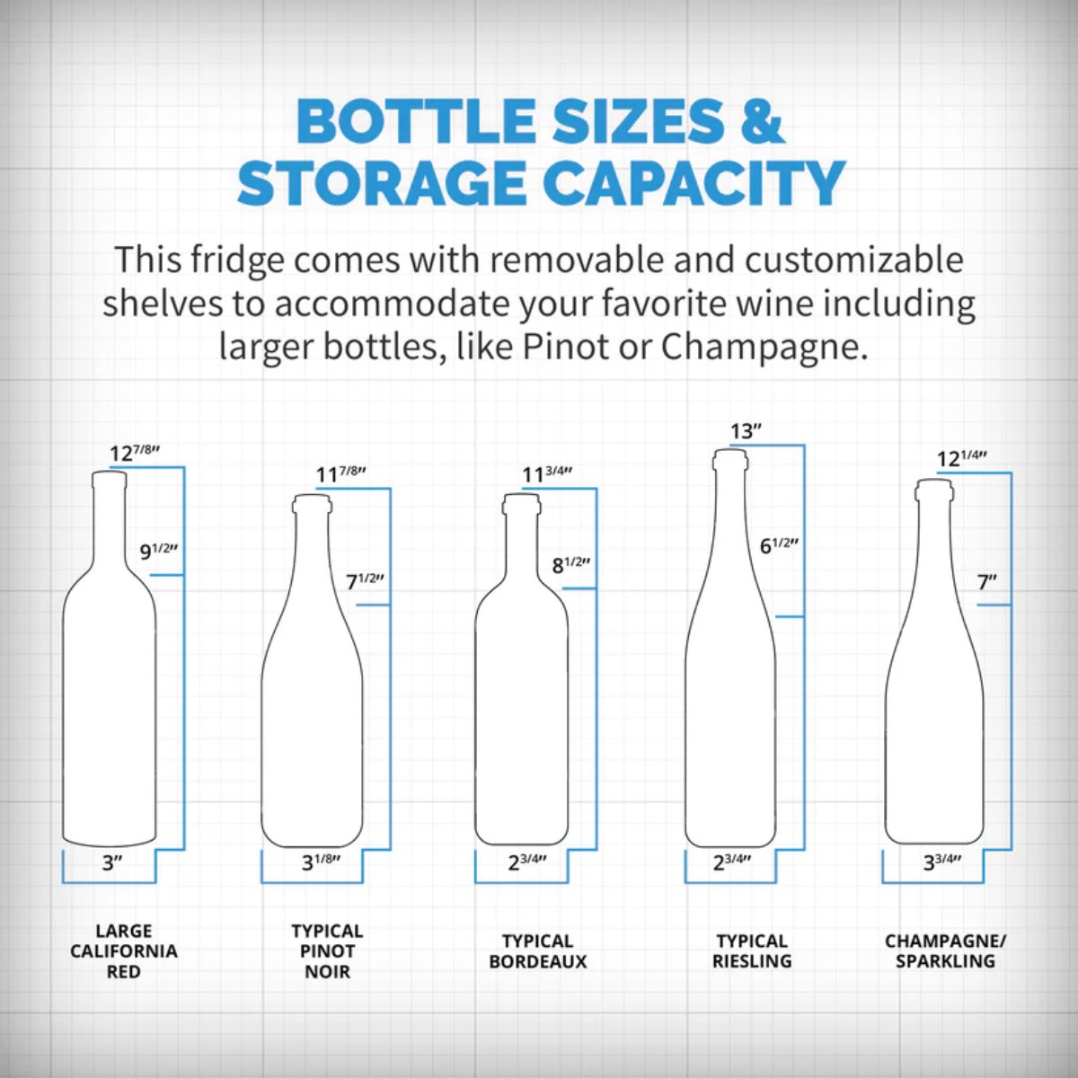Newair 8 Bottle Shadow-T Series Wine Fridge – 10.2" Black - Bottle Size and Storage Capacity Guidelines