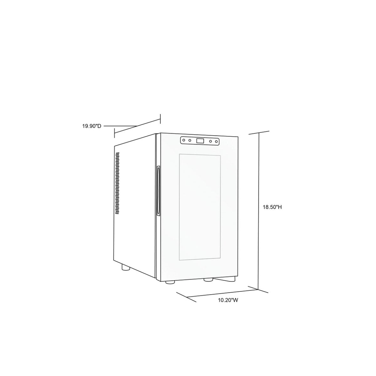 Newair 8 Bottle Shadow-T Series Wine Fridge – 10.2" Black - Fridge Dimensions Shown