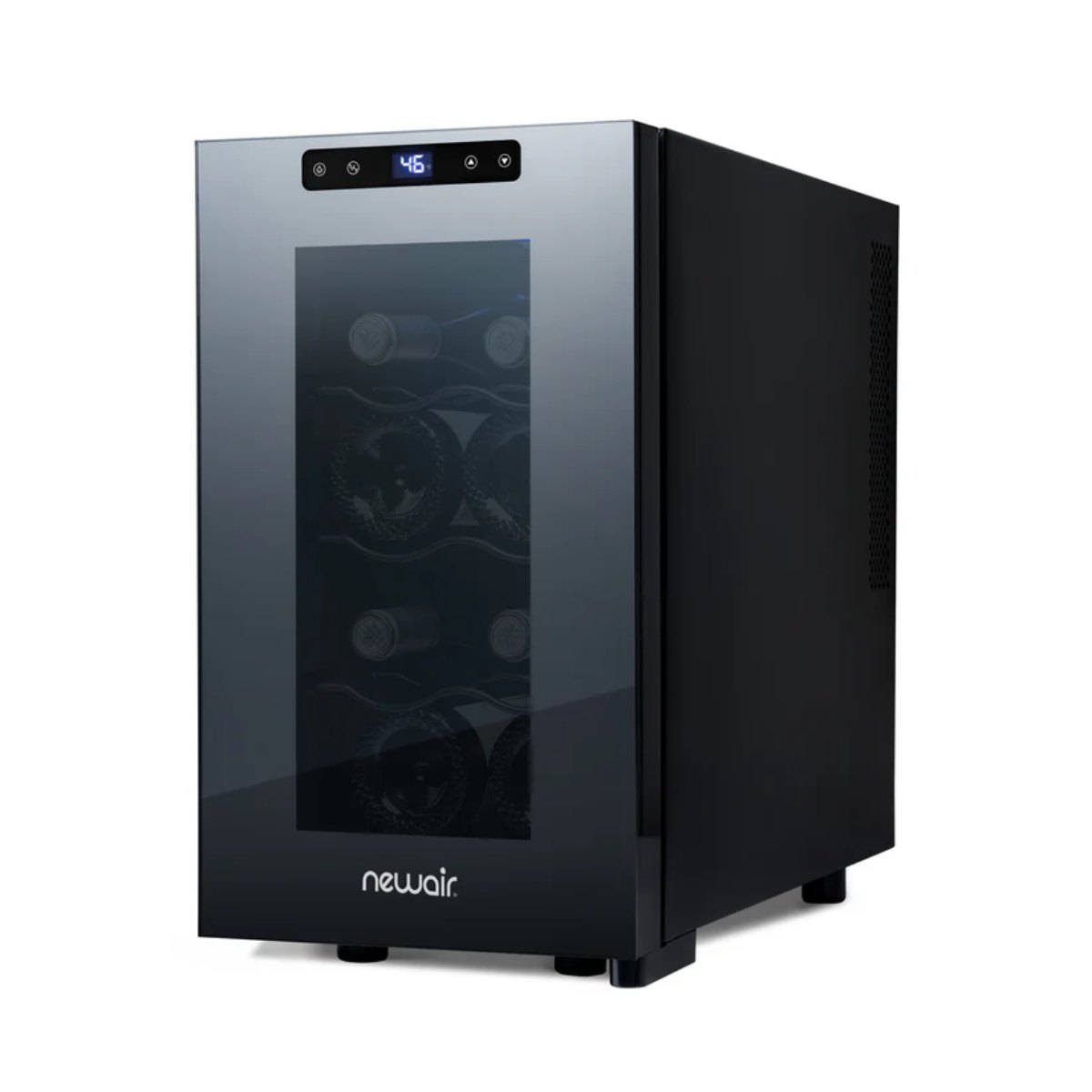 Newair 8 Bottle Shadow-T Series Wine Fridge – 10.2" Black - Front Left View - Loaded