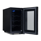 Newair 8 Bottle Shadow-T Series Wine Fridge – 10.2" Black - Front Left View - Open Door - Empty