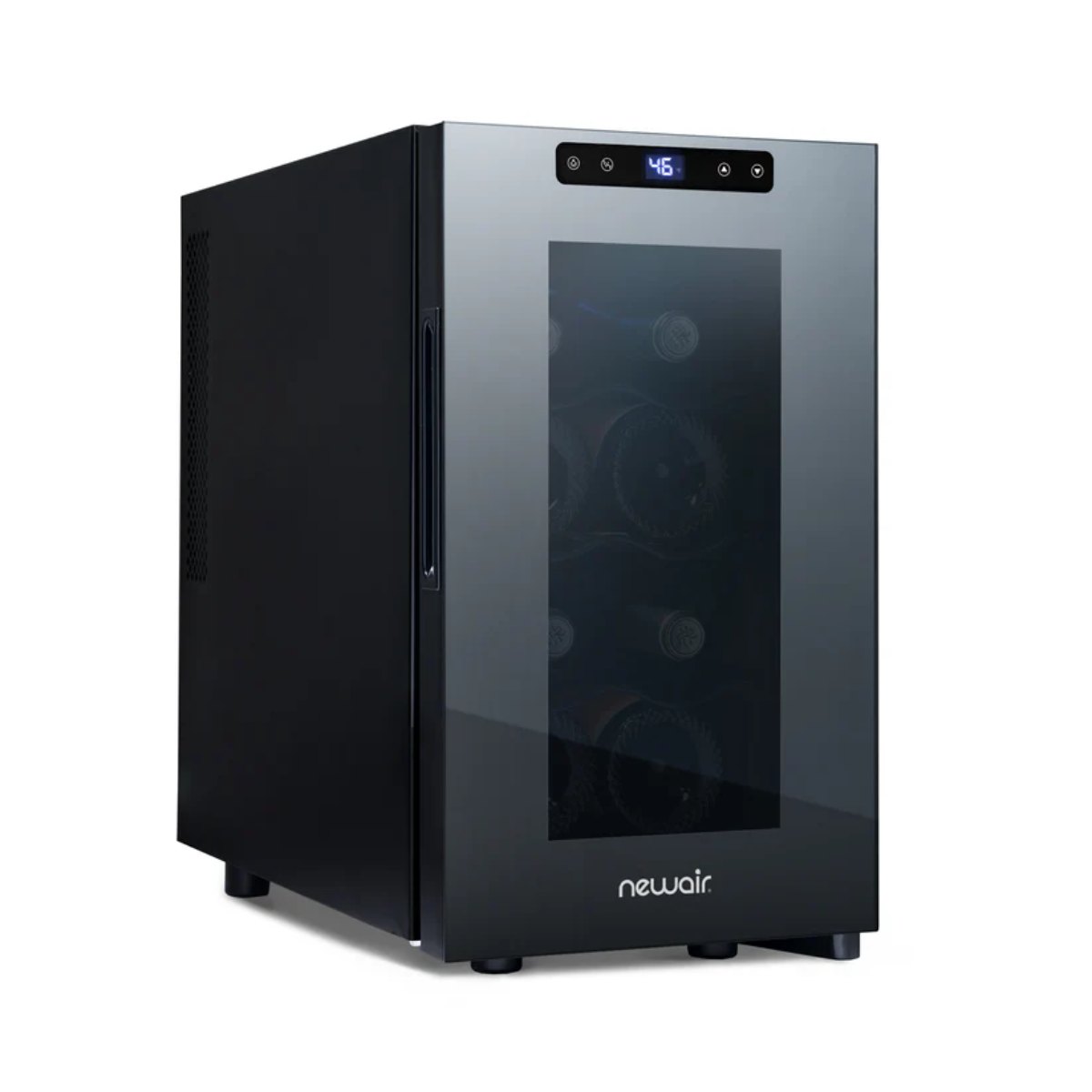 Newair 8 Bottle Shadow-T Series Wine Fridge – 10.2" Black - Front Right View - Loaded