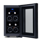 Newair 8 Bottle Shadow-T Series Wine Fridge – 10.2" Black - Front View - Open Door