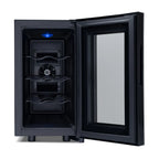 Newair 8 Bottle Shadow-T Series Wine Fridge – 10.2" Black - Front View - Open Door - Empty