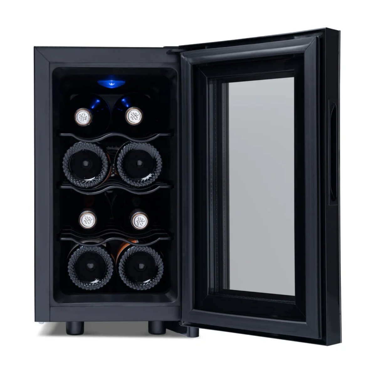 Newair 8 Bottle Shadow-T Series Wine Fridge – 10.2" Black - Front View - Open Door