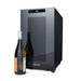 Newair 8 Bottle Shadow-T Series Wine Fridge – 10.2" Black - Front View with a bottle of wine shown