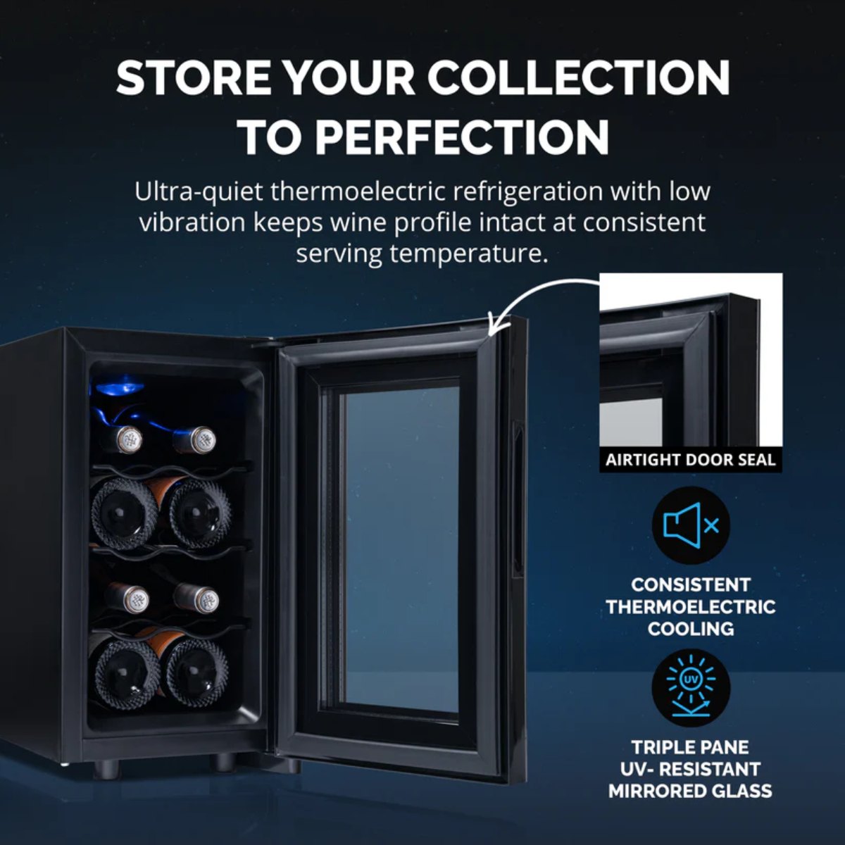 Newair 8 Bottle Shadow-T Series Wine Fridge – 10.2" Black - Store your Collection to Perfection