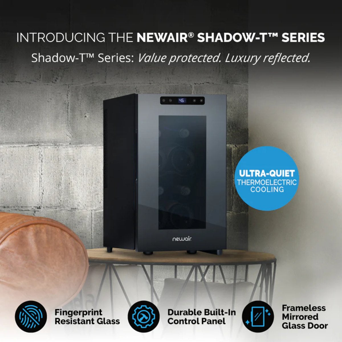 Newair 8 Bottle Shadow-T Series Wine Fridge – 10.2" Black - Ultra Quiet Thermoelectric Cooling Fridge