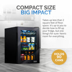 Newair 90-Can Freestanding Beverage Fridge – 17″ Black - Compact size big compact holds 90 cans