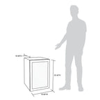 Newair 90-Can Freestanding Beverage Fridge – 17″ Black - Dimensions of the fridge in comparison to a human height