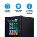 Newair 90-Can Freestanding Beverage Fridge – 17″ Black - Features of the fridge shown