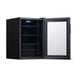 Newair 90-Can Freestanding Beverage Fridge – 17″ Black - Front left view empty inside open door