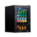Newair 90-Can Freestanding Beverage Fridge – 17″ Black - Front left view loaded inside closed door