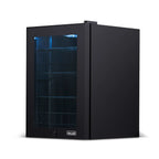 Newair 90-Can Freestanding Beverage Fridge – 17″ Black - Front right view empty inside closed door