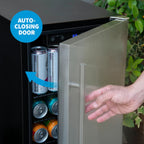 Newair 90-Can Outdoor Beverage Fridge – 15″ Built-In/Freestanding - Auto closing door shown