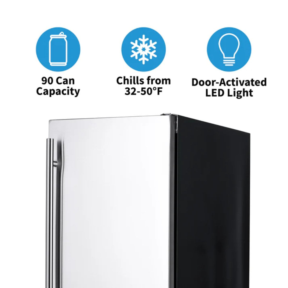 Newair 90-Can Outdoor Beverage Fridge – 15″ Built-In/Freestanding - Features of the fridge shown