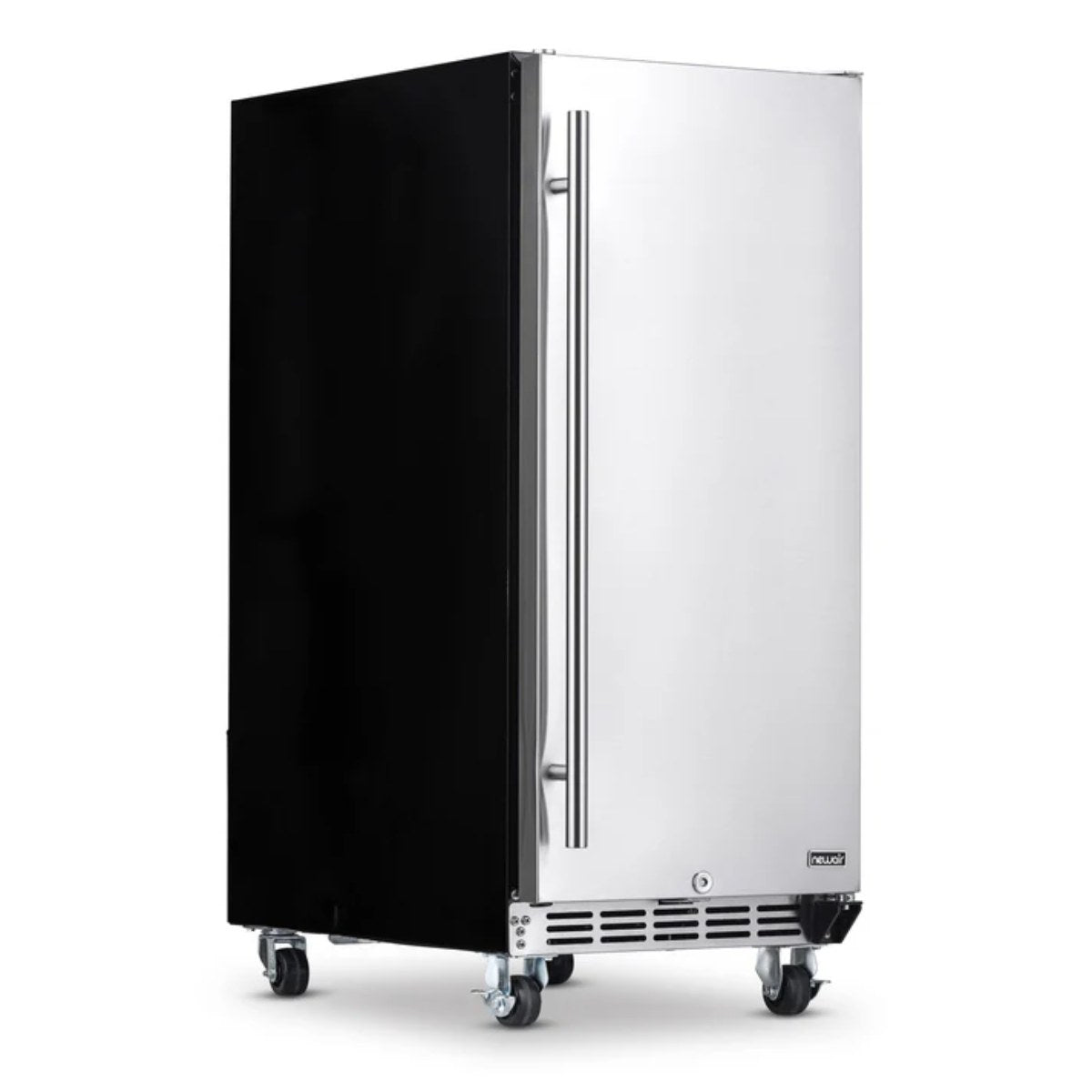 Newair 90-Can Outdoor Beverage Fridge – 15″ Built-In/Freestanding - Front left view closed door