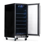 Newair 90-Can Outdoor Beverage Fridge – 15″ Built-In/Freestanding - Front left view empty inside open door