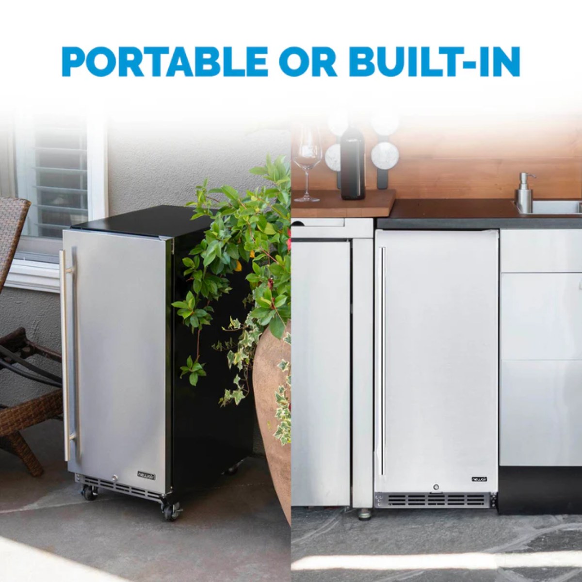 Newair 90-Can Outdoor Beverage Fridge – 15″ Built-In/Freestanding - Portable or Built In options