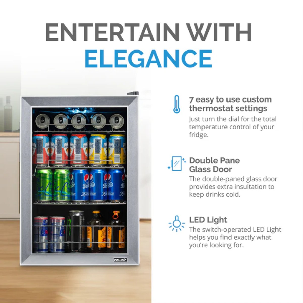 Newair 90 Can Freestanding Beverage Fridge – 17" Stainless Steel - Entertain with elegance
