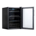 Newair 90 Can Freestanding Beverage Fridge – 17" Stainless Steel - Front left view empty inside open door