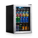 Newair 90 Can Freestanding Beverage Fridge – 17" Stainless Steel - Front left view loaded inside closed door