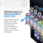 Newair 90 Can Freestanding Beverage Fridge – 17" Stainless Steel - Removable and adjustable shelves shown