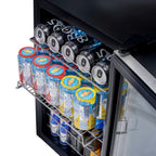 Newair 90 Can Freestanding Beverage Fridge – 17" Stainless Steel - Top view of the shelves with beverage cans