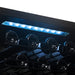 Newair 98 Bottle Dual Zone Wine Fridge – 23" Stainless Steel - Close up view of the Blue LED lights