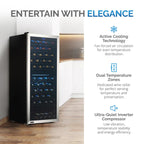 Newair 98 Bottle Dual Zone Wine Fridge – 23" Stainless Steel - Entertain with Elegance - Features Shown