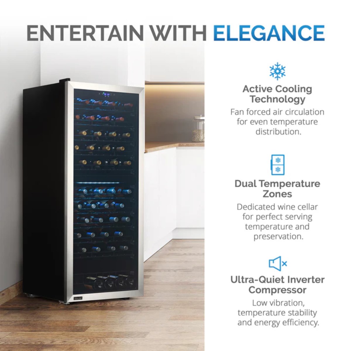 Newair 98 Bottle Dual Zone Wine Fridge – 23" Stainless Steel - Entertain with Elegance - Features Shown