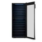 Newair 98 Bottle Dual Zone Wine Fridge – 23" Stainless Steel - Front View - Empty Shelves - Open Door