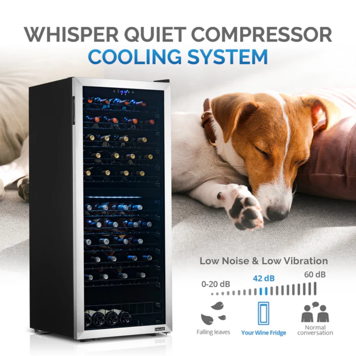Newair 98 Bottle Dual Zone Wine Fridge – 23" Stainless Steel - Whisper Quiet Compressor Cooling System
