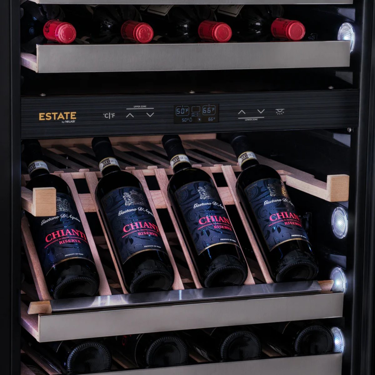 Newair ESTATE 160 Bottle Wine Fridge – 29" Stainless Steel - Display Shelf for Presentation Close up view