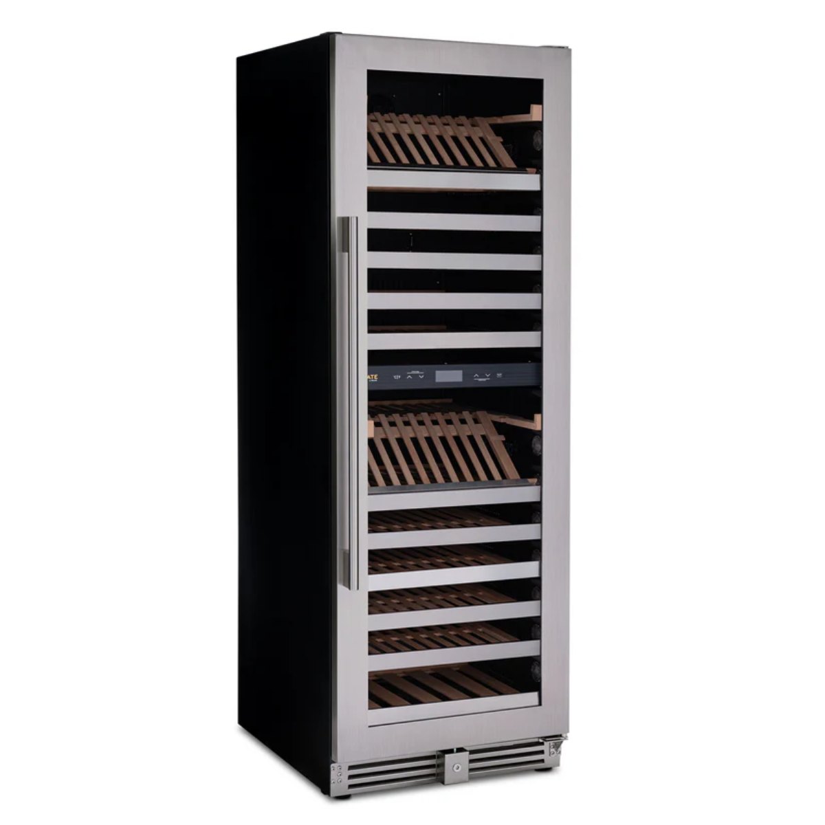 Newair ESTATE 160 Bottle Wine Fridge – 29" Stainless Steel - Front Left View - Empty Shelves