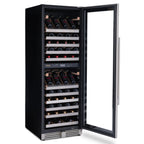 Newair ESTATE 160 Bottle Wine Fridge – 29" Stainless Steel - Front Left View - Loaded Shelves - Opened