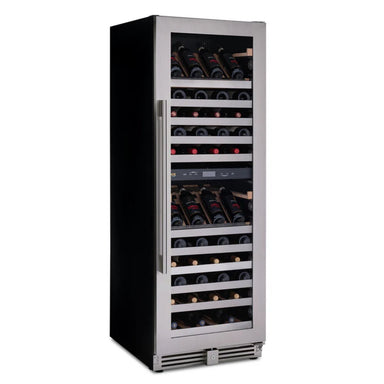 Newair ESTATE 160 Bottle Wine Fridge – 29" Stainless Steel - Front Left View - Loaded Shelves