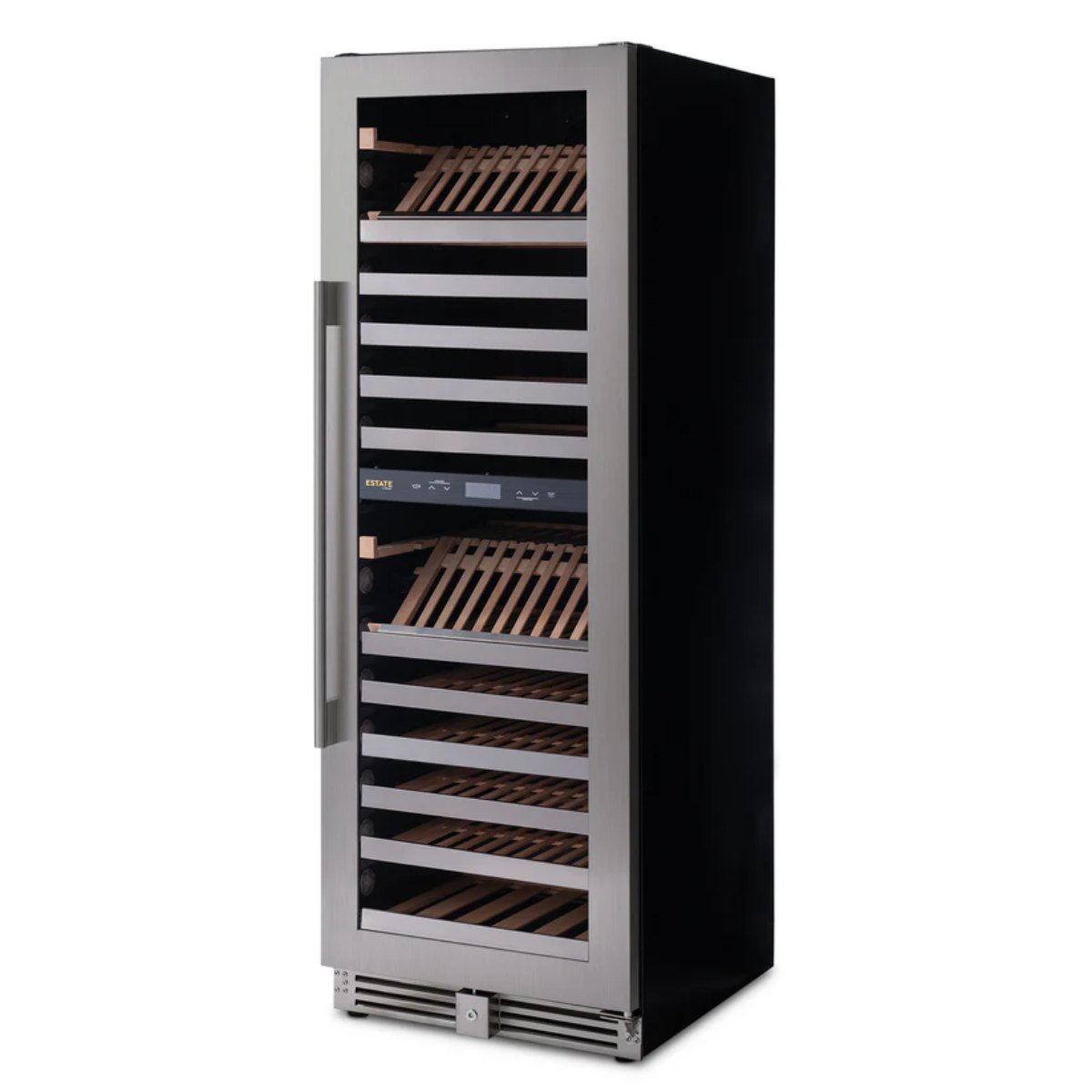 Newair ESTATE 160 Bottle Wine Fridge – 29" Stainless Steel - Front Right View - Empty Shelves