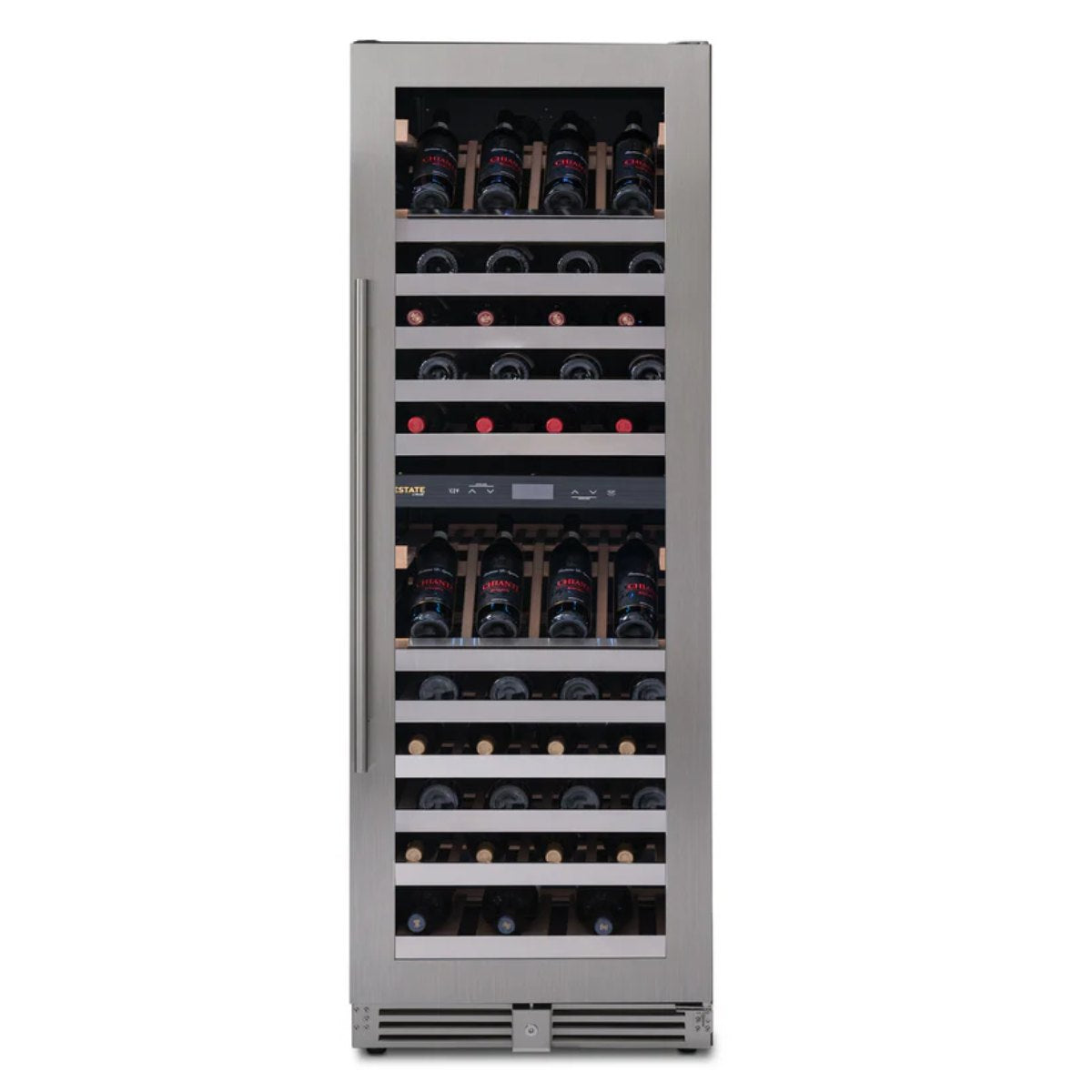 Newair ESTATE 160 Bottle Wine Fridge – 29" Stainless Steel - Front View - Loaded Shelves