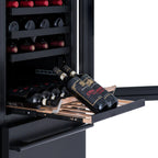 Newair ESTATE 24" Premium Dual Zone Wine Fridge & Beverage Center - Close up view of the Wine Display Shelf