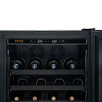 Newair ESTATE 24" Premium Dual Zone Wine Fridge & Beverage Center - Close up view of the controls with wines inside the fridge