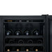 Newair ESTATE 24" Premium Dual Zone Wine Fridge & Beverage Center - Close up view of the controls with wines inside the fridge
