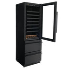 Newair ESTATE 24" Premium Dual Zone Wine Fridge & Beverage Center - Front Left View - Empty Shelves - Open Door - Close Cabinet