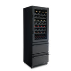 Newair ESTATE 24" Premium Dual Zone Wine Fridge & Beverage Center - Front Left View - Loaded Shelves - Closed Door