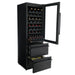 Newair ESTATE 24" Premium Dual Zone Wine Fridge & Beverage Center - Front Left View - Loaded Shelves - Open Door - Open Cabinet