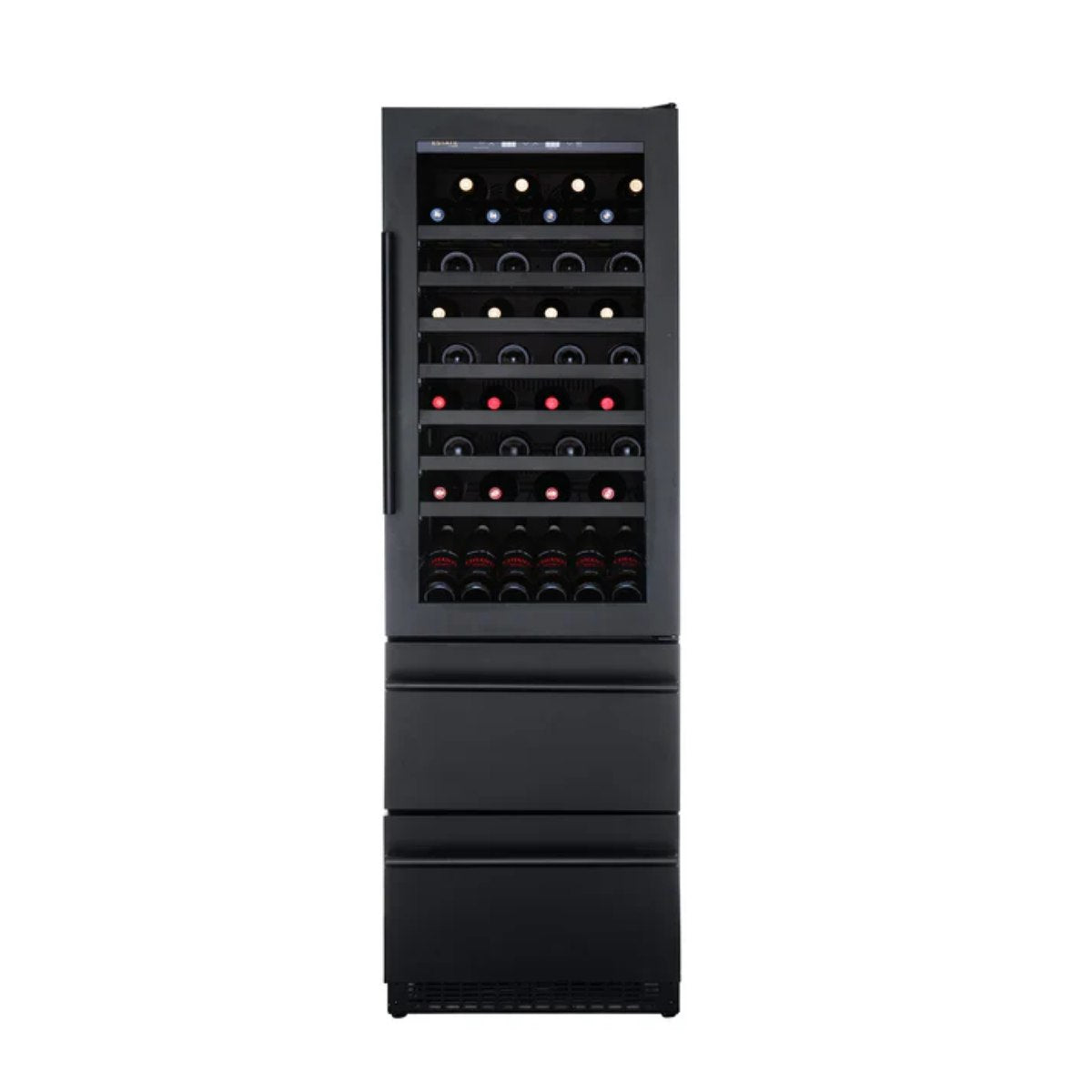 Newair ESTATE 24" Premium Dual Zone Wine Fridge & Beverage Center - Front View - Loaded Shelves - Closed Door