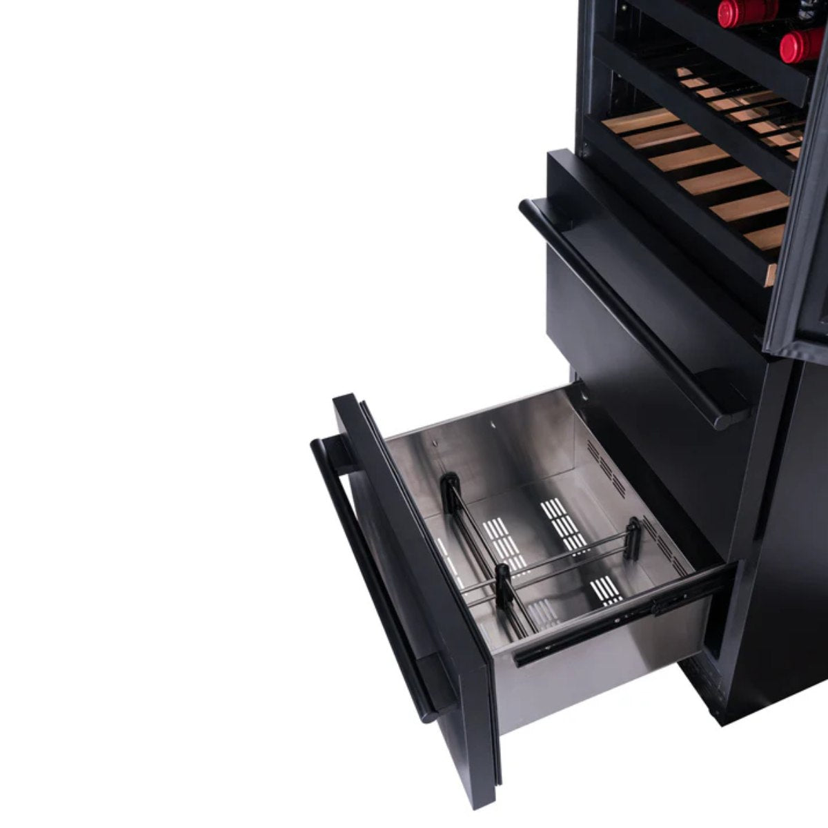 Newair ESTATE 24" Premium Dual Zone Wine Fridge & Beverage Center - Top and Close up view of the Fridge Cabinet
