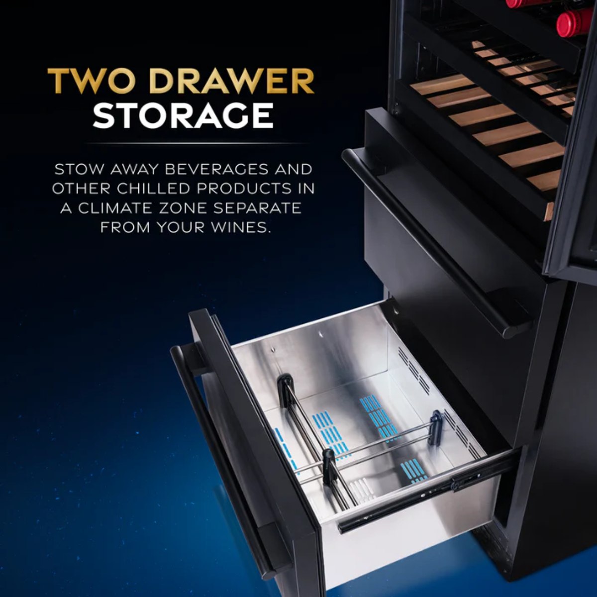 Newair ESTATE 24" Premium Dual Zone Wine Fridge & Beverage Center - Two Drawer Storage for Beverages