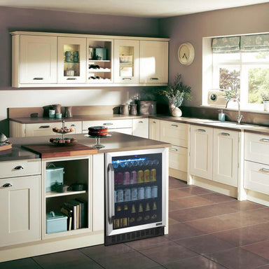Newair FlipShelf 179 Can, 49 Bottle Reversible Shelves Fridge – 24" -  Fridge shown in the Kitchen Area