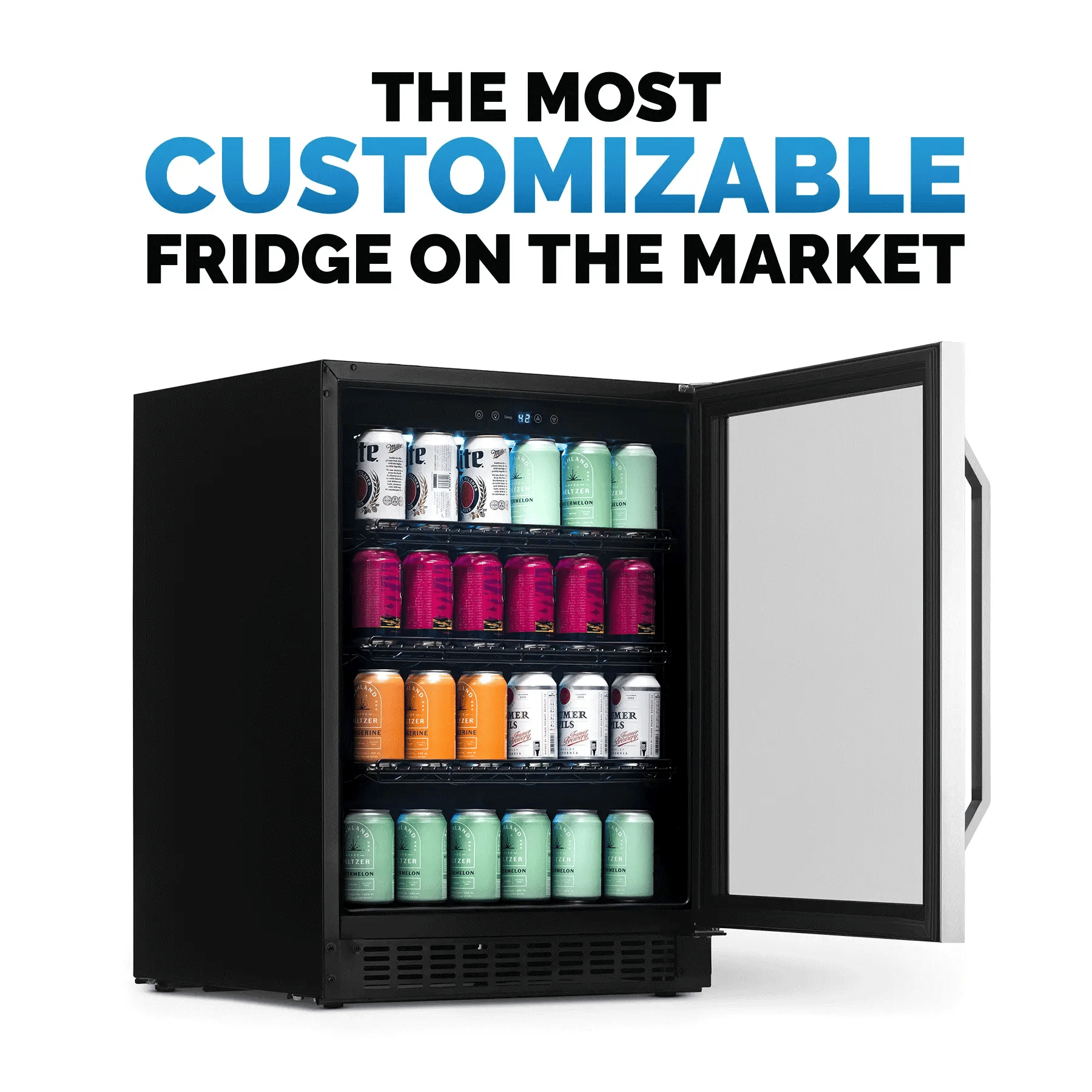 Newair FlipShelf 179 Can, 49 Bottle Reversible Shelves Fridge – 24" - The Most Customizable Fridge on the Market