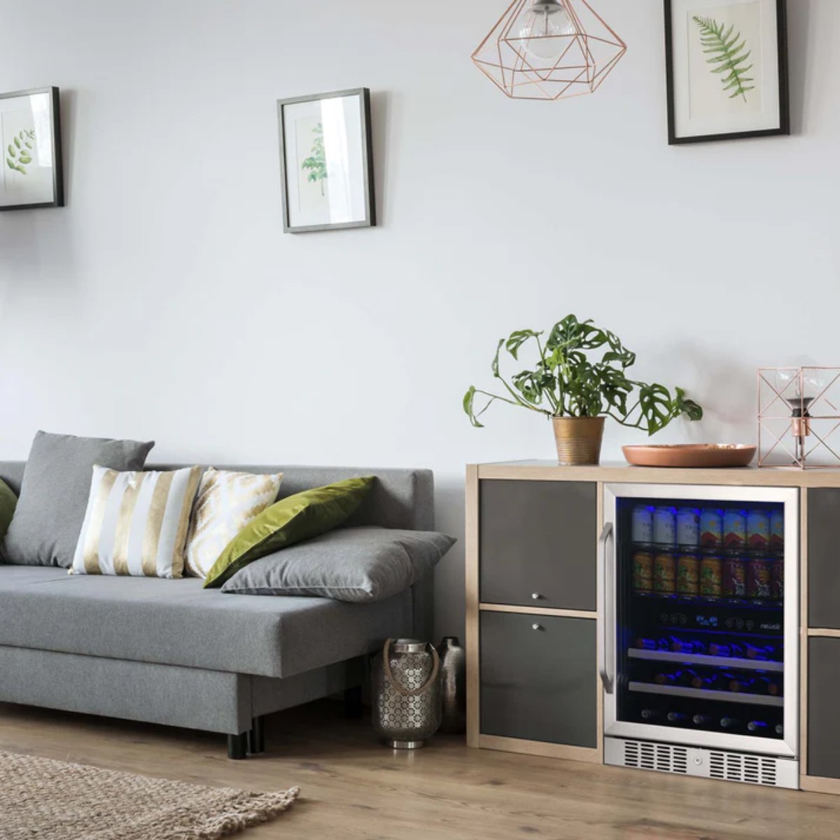 Newair FlipShelf 70 Can, 20 Bottle Built In Dual Zone Fridge – 24" - Built In Fridge shown in living area